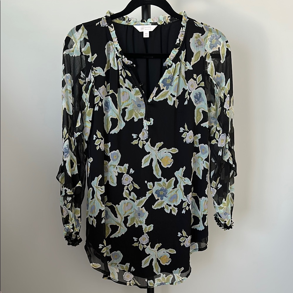 LC Lauren Conrad Black Floral Relaxed Blouse